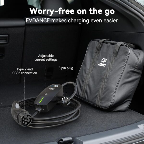 EVDANCE EV Charger Type 2 UK 3 Pin 20ft/6.1m [6/8/10/13A] Portable Electric Car Charger, Adjustable Current EV Charger with IP66, Type 2 Charging Cable for EV & PHEV, Black - Image 8