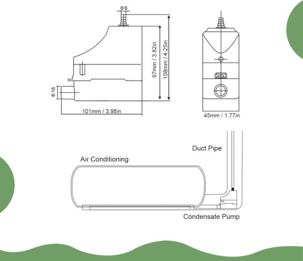 Condensation Pump for Air Conditioning Unit, Evaporative Cooler Pump Condensate Water Lifting Pump Fully Automatic Mini Split Condensate Pump for 1‑3P Wall Mounted Machine 100‑230V - Image 9