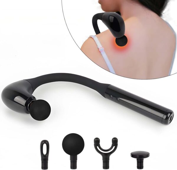 EWENYS Self Massage Gun for Back with J-Shaped Long Handle, 5 Levels Deep Tissue Back Muscle Massager, Hand Held Massagers for Body Head/Neck/Shoulders/Waist - Image 2
