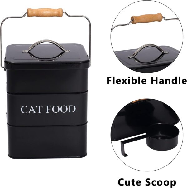 Cat Food Treat Storage Container with lid scoop included - Perfect Farmhouse Cat Food Bin for Kitchen Countertop, Shelf, Decoration Home - Cat Food - Black - Image 5