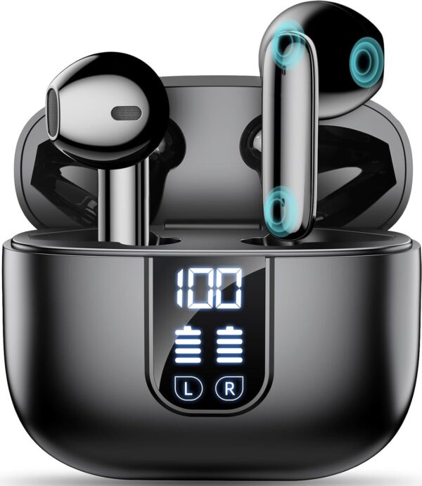 Wireless Earbuds Bluetooth 5.4, in Ear buds 6-Mic ENC Noise Cancelling(Clearer Call) Mini Earphones Deep Bass HiFi Stereo,LED Power Display 35H Playtime IP7 Waterproof Headphones for Android iOS Black - Image 2