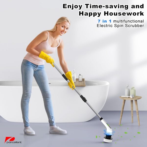 Pancellent Electric Spin Scrubber, Upgrade 7 in 1 Electric Cleaning Brush,420RPM Powerful Cleaning, 1.5H Bathroom Scrubber Dual Speed with Extension Arm for Kitchen, Car, Tile, Wall, Floor, Shower - Image 3