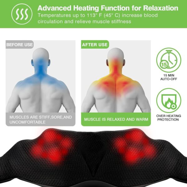 Neck Massager with Heat for Neck Pain, Deep Tissue 3D Kneading, Back Massager for Pain, Shiatsu Massager for Neck, Back, Shoulder, Foot and Leg, at Home and Car, Christmas Gifts for Men and Women - Image 4