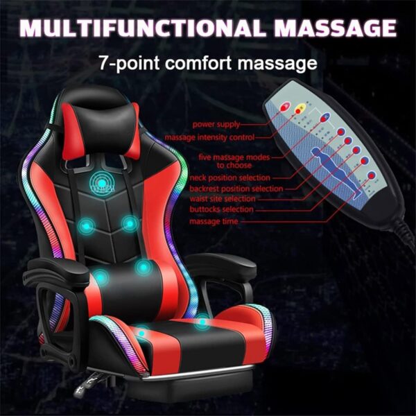 Gamer Chairs for Adults with Speakers, Ergonomic Gaming Chair with RGB LED Light, with Lumbar Support and Foot Rest, Massage Game Chair for Game Recreation Room,Gold - Image 3