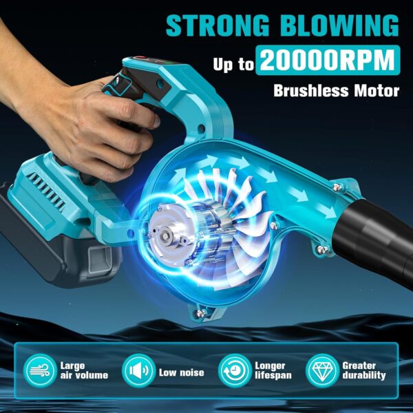 TASDISE Leaf Blower, Cordless Garden Blower for Makita 18V Battery, 2 in 1 Leaf Blower, Garden Vacuum, Electric Leaf Blower and Vacuum, 3-Speed Control, Leaf Hoover for Garden, Patio, Lawn, no Battery - Image 4