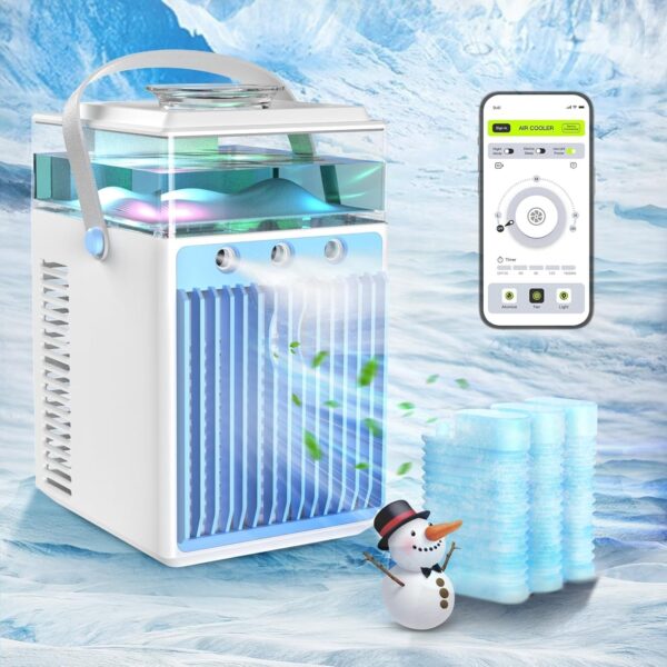 Portable Air Conditioner, 800ML Mini Portable Air Cooler with App Control, 4 in 1 USB Rechargeable with 6 Ice Boxes, Mini Air Conditioner for Home, Office - Image 2