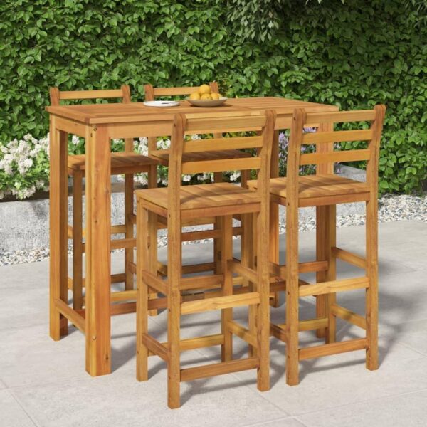 vidaXL Solid Wood Acacia Garden Dining Set 5 Piece Patio Furniture Outdoor Seating Table and Chair Dining Set Dinner Table Dinner Chair - Image 3