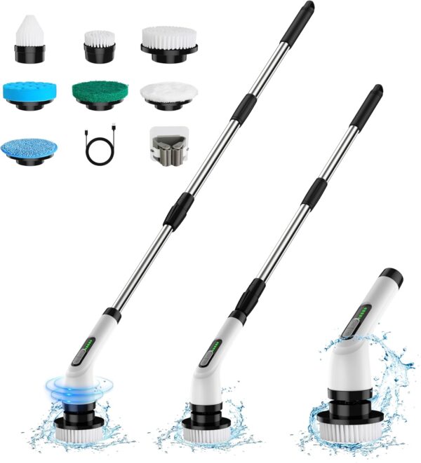 Pancellent Electric Spin Scrubber, Upgrade 7 in 1 Electric Cleaning Brush,420RPM Powerful Cleaning, 1.5H Bathroom Scrubber Dual Speed with Extension Arm for Kitchen, Car, Tile, Wall, Floor, Shower - Image 2