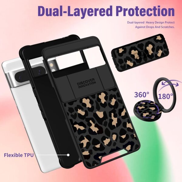 VincitoreModa for Google Pixel 8 Pro Case - [2in1] Women Girls Cute Black Cool Phone Cover Ring Holder Stand Girly Teens Aesthetic Fashion Unique Slide Camera Cover Design Case for Google Pixel 8 Pro - Image 6