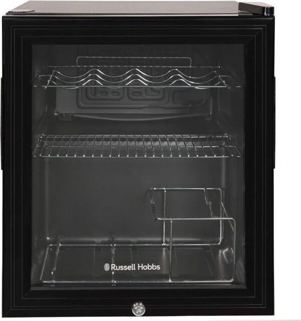 Russell Hobbs Mini Fridge 12 Bottle/46L Lockable Freestanding Black Table Top Mini Beer & Wine Fridge, LED Light & Lock and Key with Glass Door RHGWC1B-LCK - Image 9