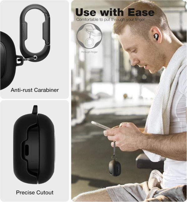 SURITCH Clear Case Compatible with Samsung Galaxy Buds 2/Buds Live/Buds 2 Pro/Buds Pro/Buds FE Cover Protective Portable Case with Keychain for Samsung Galaxy Buds 2 Black - Image 7
