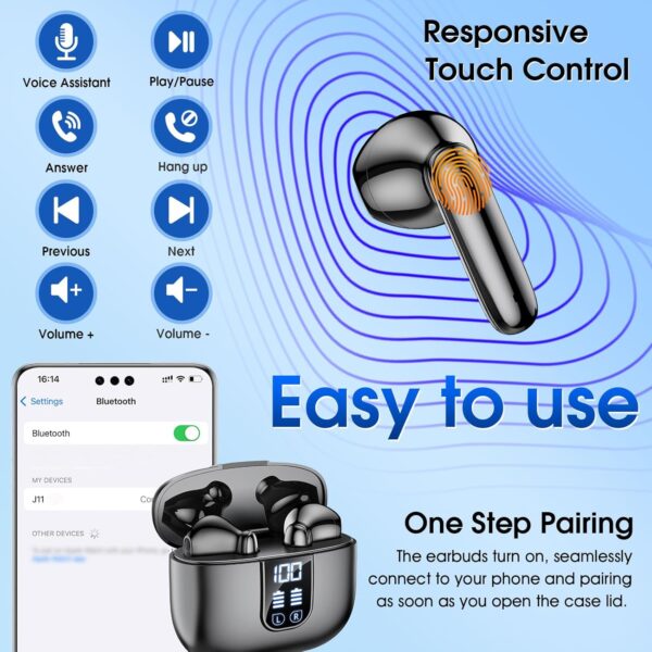 Wireless Earbuds Bluetooth 5.4, in Ear buds 6-Mic ENC Noise Cancelling(Clearer Call) Mini Earphones Deep Bass HiFi Stereo,LED Power Display 35H Playtime IP7 Waterproof Headphones for Android iOS Black - Image 7