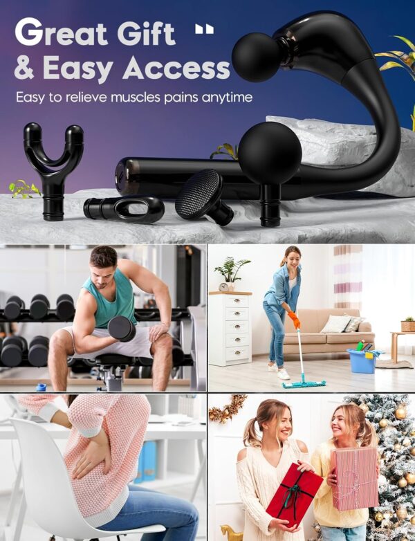 Massage Gun with Upgraded U-Shaped Extension Handle, 16MM Massage Gun Deep Tissue,Back Massager, Muscles/Neck/Shoulders/Waist/Legs Massager Portable for Pain Relief, 4 Massage Heads & 5 Speed Levels - Image 8