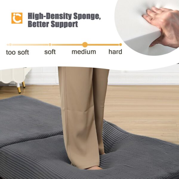 COMAX Futon Sofa Bed, Foldable Sofa Bed with L-Shaped Armrests, Floor Couch Convertible Fold Out Folding Chair Bed Sleeper Mattress Comfy Lounge for Living Room Bedroom, Dark Grey, Single - Image 7