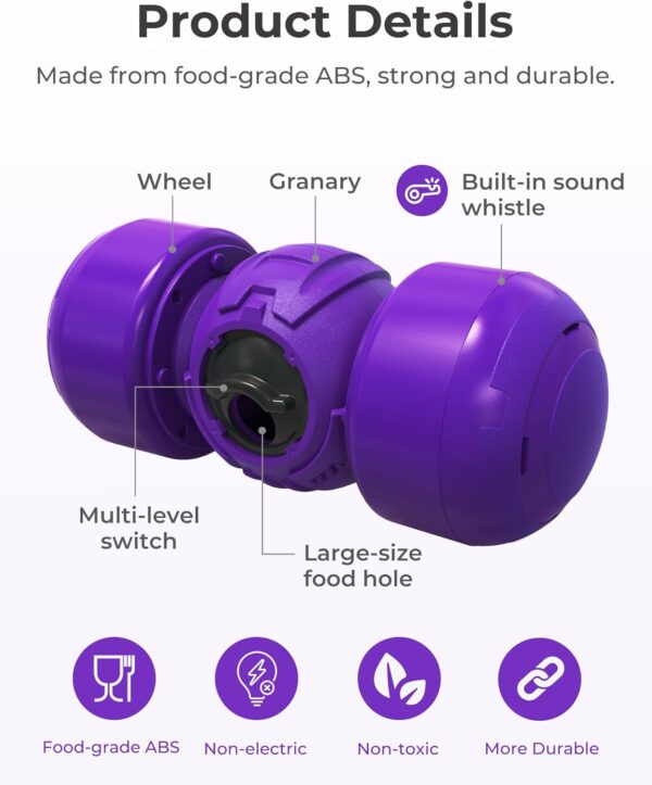 LACCEN Interactive Dog Toy, Rolling Dog Treat Dispenser Slow Feeder, Funny Dog Puzzle Toy, Reduce Boredom Improve IQ, Dog Treat Toys for Boredom Medium Large Dogs (Purple) - Image 6