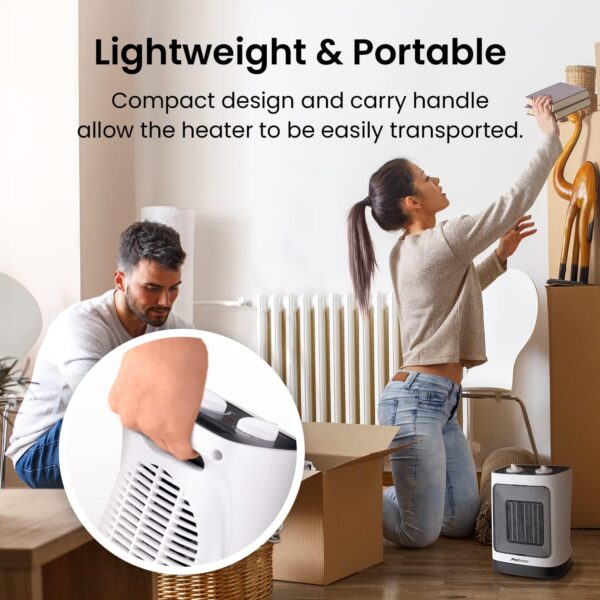Pro Breeze 2000W Mini Ceramic Fan Heater - 3 Heat Settings & Fan Only Mode with Built-in Overheat and Tip Over Protection, Electric Heater for Home, Office and Bedroom, White - Image 8