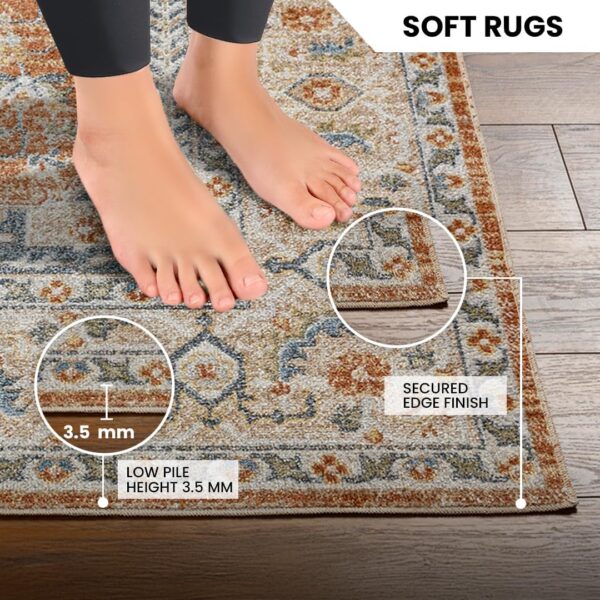 Livabliss Dukan Machine Washable Rug - Vintage Runner Rugs Living Room, 66x115 cm - Traditional Boho Rug Style, Dining Room, Kitchen, Outdoor, Hallway - Cream and Orange Rug - Image 6