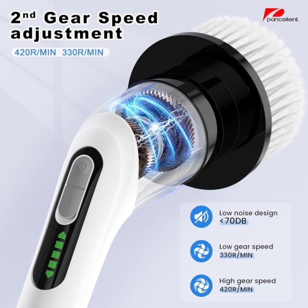 Pancellent Electric Spin Scrubber, Upgrade 7 in 1 Electric Cleaning Brush,420RPM Powerful Cleaning, 1.5H Bathroom Scrubber Dual Speed with Extension Arm for Kitchen, Car, Tile, Wall, Floor, Shower - Image 5