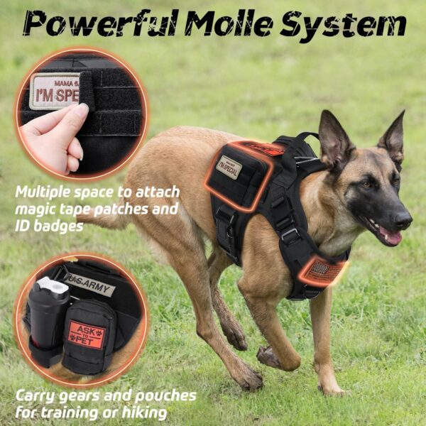rabbitgoo Dog Harness Large Dog, Tactical No Pull Vest with Metal Buckles MOLLE Panel, Breathable Service Pet Vest with Handle, Military Matierial Harness for Training Walking, M, Black - Image 6