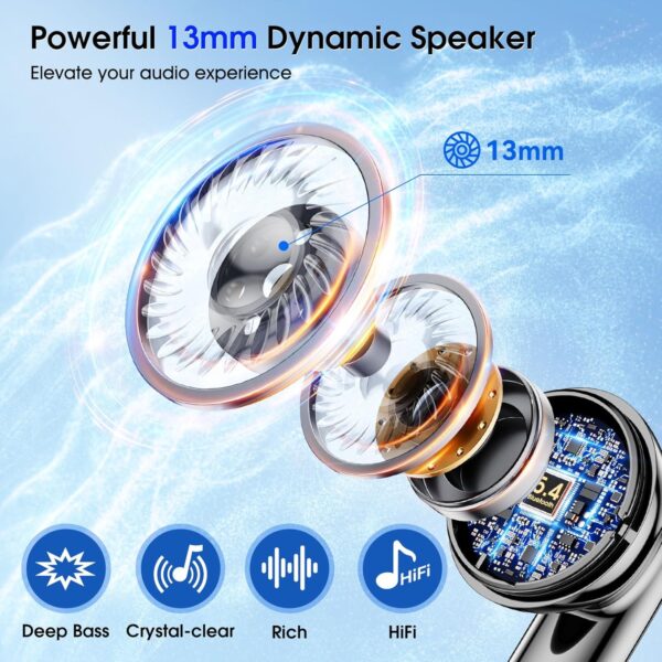 Wireless Earbuds Bluetooth 5.4, in Ear buds 6-Mic ENC Noise Cancelling(Clearer Call) Mini Earphones Deep Bass HiFi Stereo,LED Power Display 35H Playtime IP7 Waterproof Headphones for Android iOS Black - Image 5