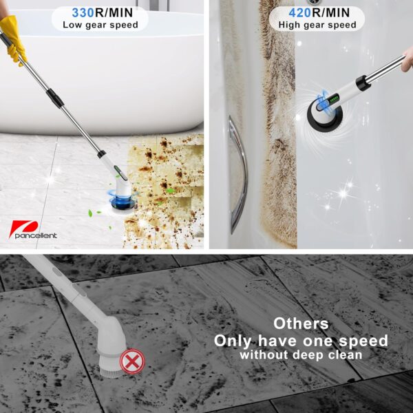 Pancellent Electric Spin Scrubber, Upgrade 7 in 1 Electric Cleaning Brush,420RPM Powerful Cleaning, 1.5H Bathroom Scrubber Dual Speed with Extension Arm for Kitchen, Car, Tile, Wall, Floor, Shower - Image 7