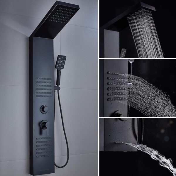 ELLO&ALLO LED Stainless Steel Shower Panel Tower System, Rainfall Shower Head Rain Massage System with LED Body Jets - Image 4
