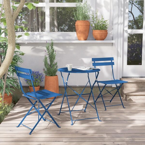 Grand patio Folding Bistro Set 3 Pieces, Conversation Set, Folding 2 Chairs and 1 Table, Weather Resistant, Patio Table Chairs for Balcony,Yard, Garden (Peacock Blue) - Image 4