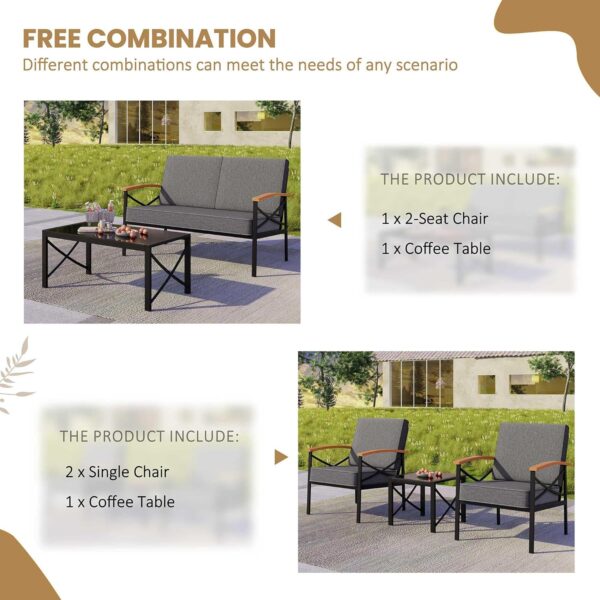 Shintenchi 5 Piece Outdoor Patio Furniture Set, Metal Sofa Conversation Set, Including Loveseat, Two Single Chairs and Two Coffee Tables for Backyard, Patio, Balcony, Poolside (Dark Grey) - Image 4