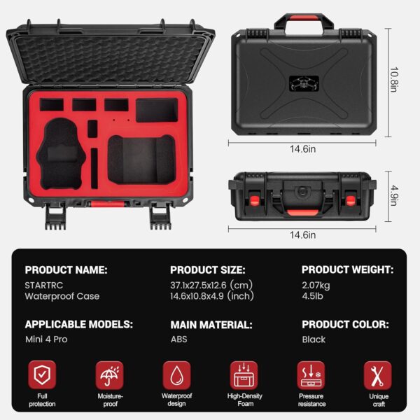 STARTRC Mini 4 Pro Case Waterproof Hard Carrying Case for DJI Mini 3/Mini 3 Pro Accessories (Mini 3/Mini 3 Pro RC2) - Image 9