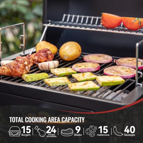 Royal Gourmet CD1519 Portable Charcoal Grill with Two Side Handles, Compact Outdoor Charcoal Grill with Bottle Opener, for Travel, Picnic, Tailgate, and Campsite Cooking, Black - Image 7