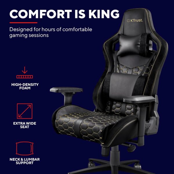 Trust Gaming Chair GXT 712 Resto Pro - Extra Comfortable and Highly Adjustable Ergonomic Office Chair, Full 360 Rotatable Seating, High-Density Padding, 90-180 Adjustable Backrest, PC/Computer - Black - Image 4