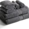 SweetNeedle 6 Piece Towel Set - 2 Bath Towels, 2 Hand Towels and 2 Washcloths Cotton Daily Use Hotel Spa Quality Soft Highly Absorbent Quick Dry Light Weight (Charcoal Grey) - Image 2