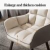 Mid Century Modern White Fabric Upholstered High Back Armchair with Solid Wood Legs Accent Lounge Chair for Living Room and Reading - Image 3