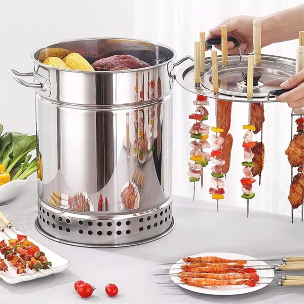 Stainless Steel BBQ Grill Mesh Barrel Hanging Stove Smoker Charcoal Barrel Rolling Grilling Basket Vertical Barbeque - Image 2