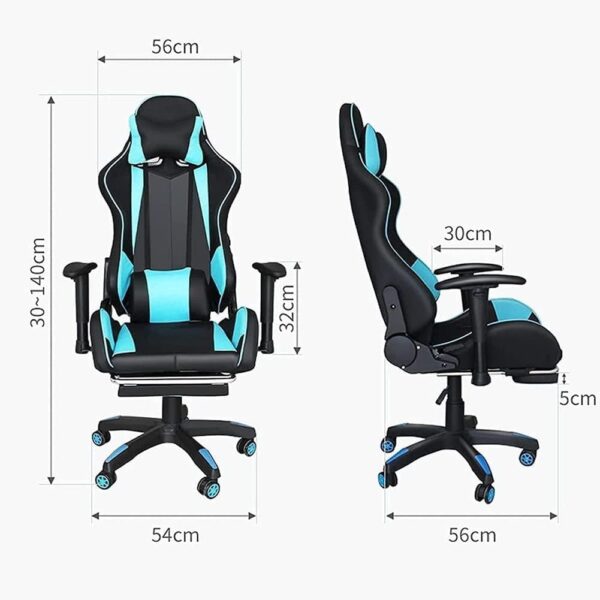 HOTRA Gaming Chair with Footrest, Racing Armchair PU Leather E-Sports Gamer Chairs Ergonomic Office Recliner with Lumbar Pillow and Adjustable Headrest for Adults Teens (Color : Blue) - Image 4