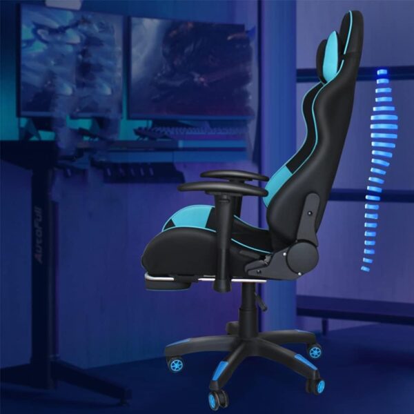 HOTRA Gaming Chair with Footrest, Racing Armchair PU Leather E-Sports Gamer Chairs Ergonomic Office Recliner with Lumbar Pillow and Adjustable Headrest for Adults Teens (Color : Blue) - Image 3