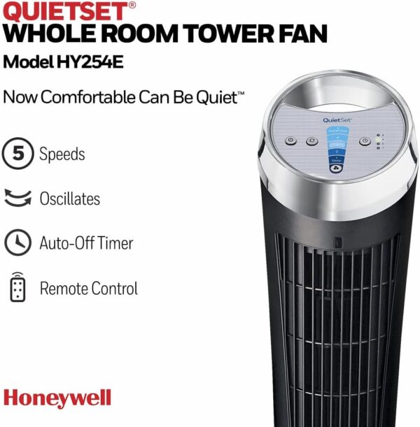Honeywell QuietSet Tower Fan (5 Speed Settings, Oscillating 75°, Timer Function, Remote Control) HY254 - Image 3
