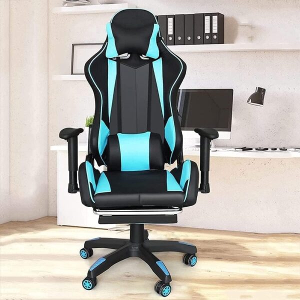 HOTRA Gaming Chair with Footrest, Racing Armchair PU Leather E-Sports Gamer Chairs Ergonomic Office Recliner with Lumbar Pillow and Adjustable Headrest for Adults Teens (Color : Blue) - Image 7