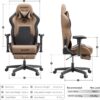 AutoFull Ergonomic Gaming Chair PU Leather Gaming Chair Office Chair, Adjustable Seat Height and Reclination, Headrest and Lumbar Support, Footrest, Brown - Image 3