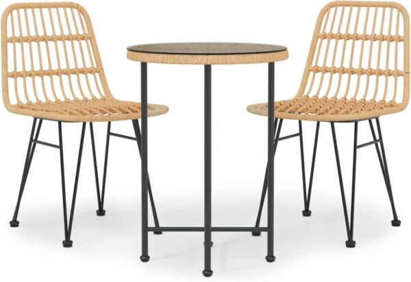 Gecheer 3 Piece Garden Dining Set Rattan Outdoor Dining Set Garden Coffee Table with Patio Chair Outdoor Furniture Set Patio Bistro Set Poly Rattan 748 - Image 2