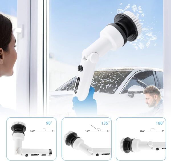 RHHGHY Electric Spin Scrubber Cleaning Brush Kit, with 180° Bathroom Shower Cleaning Brush, with Long Handle/9 Replaceable Brush Heads, Display, Power Scrubber Cordless, for Floor, Bathroom, Kitchen - Image 8