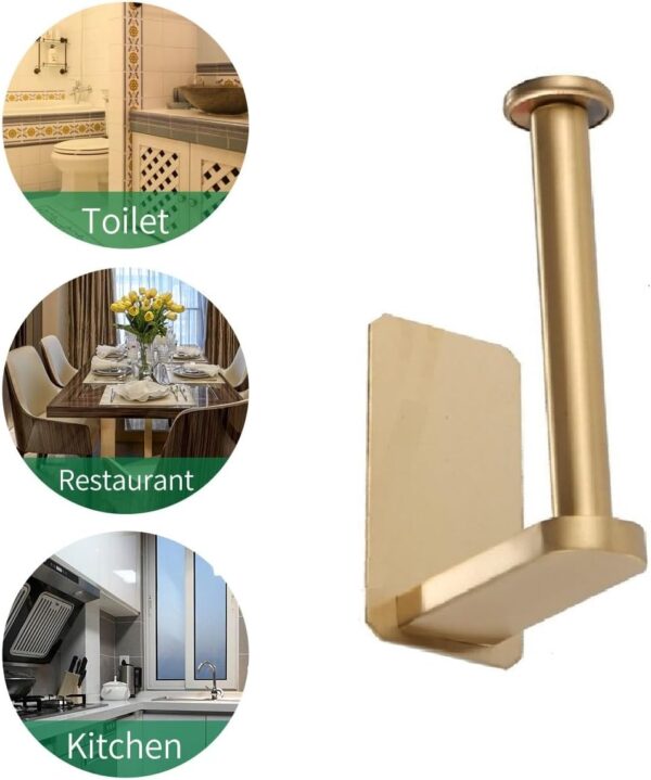 Self Adhesive Toilet Roll Holder Wall Mounted, Premium SUS 304 Stainless Steel Toilet Paper Holder for Bathroom Kitchen Washroom RV - Waterproof Rust Resistant - No Drilling (Brushed Brass) - Image 2