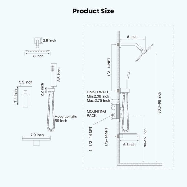 gotonovo Rain Shower Faucet System Set Rainfall Shower Head with Handheld Sprayer Waterfall Tub Spout Wall Mounted Mixer Combo Rough-in Valve and Trim Included 8 Inch Brushed Nickel - Image 7