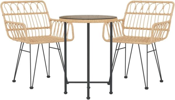 Gecheer 3 Piece Garden Dining Set Rattan Outdoor Dining Set Garden Coffee Table with Patio Chair Outdoor Furniture Set Patio Bistro Set Poly Rattan 713 - Image 3