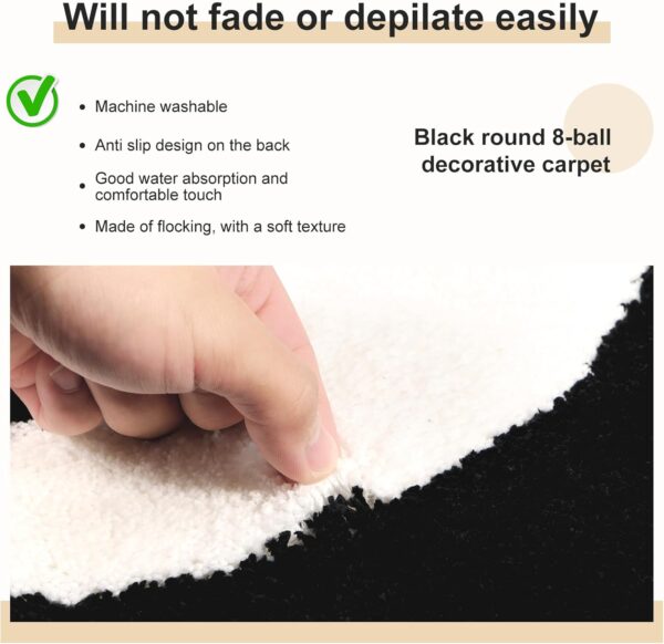 KTCINA 8 Ball Rug 100cm Round Tufting 8 Ball Carpet Room Decor Billiard Carpet Simulation Billiards Design Non-Slip Circle Floor Rug Decor Rugs for Living Room, Party Decoration (Black, 100x100) - Image 7