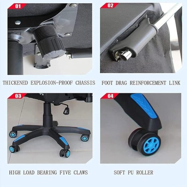 HOTRA Gaming Chair with Footrest, Racing Armchair PU Leather E-Sports Gamer Chairs Ergonomic Office Recliner with Lumbar Pillow and Adjustable Headrest for Adults Teens (Color : Blue) - Image 9