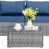Shintenchi 7 Pieces Outdoor Patio Sectional Sofa Couch, Black Wicker Furniture Conversation Sets with Washable Cushions & Glass Coffee Table for Garden, Poolside, Backyard (Aegean Blue) - Image 2