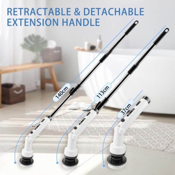 RHHGHY Electric Spin Scrubber Cleaning Brush Kit, with 180° Bathroom Shower Cleaning Brush, with Long Handle/9 Replaceable Brush Heads, Display, Power Scrubber Cordless, for Floor, Bathroom, Kitchen - Image 4