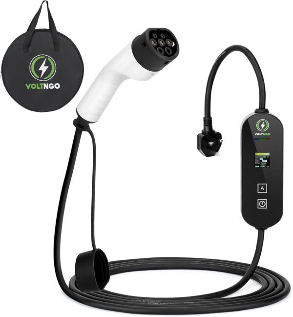 VoltNgo Portable EV Charger 3.3 KW Type 2 to UK 3 Pin - 5m [6/8/10/13A] Adjustable Electric Car Charger with Current Adjustment, Timing Delay, LED Display, IP66 Waterproof - Image 2