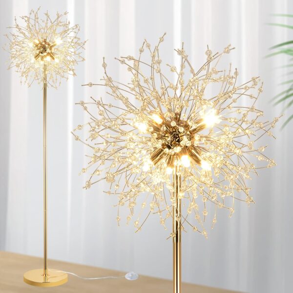 Rayofly Modern Floor Lamp, Golden Fireworks Crystal Floor Lamps for Living Room, 8-Lights Crystals Standing Lamps with Foot Switch, Glass Metal, Elegant Design Tall Lamp for Bedroom, Beside, G9, 175cm - Image 2